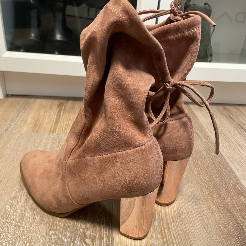 Pink / Rose Gold Suede Booties